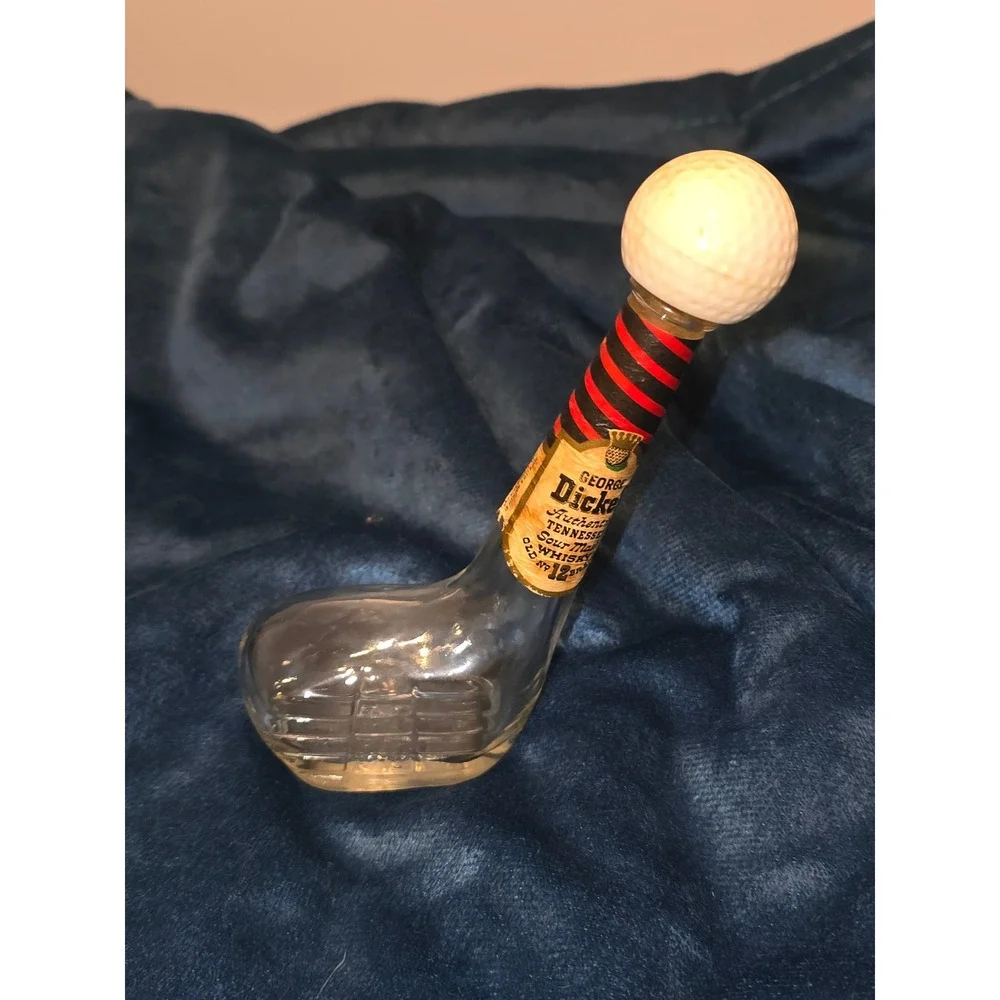 George Dickel Whiskey Mini Decanter Vintage Golf Club Glass Bottle Stopper Empty